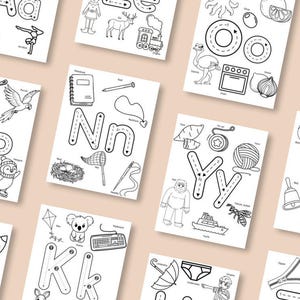 Libro de ejercicios completo de aprendizaje preescolar del alfabeto / Páginas para colorear y trazar letras de la A a la Z / Fonética imprimible en formato PDF