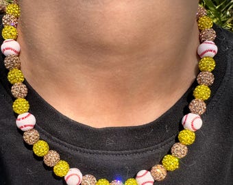 Padres Inspired Rhinestone Bead Drip Necklace & Bracelet