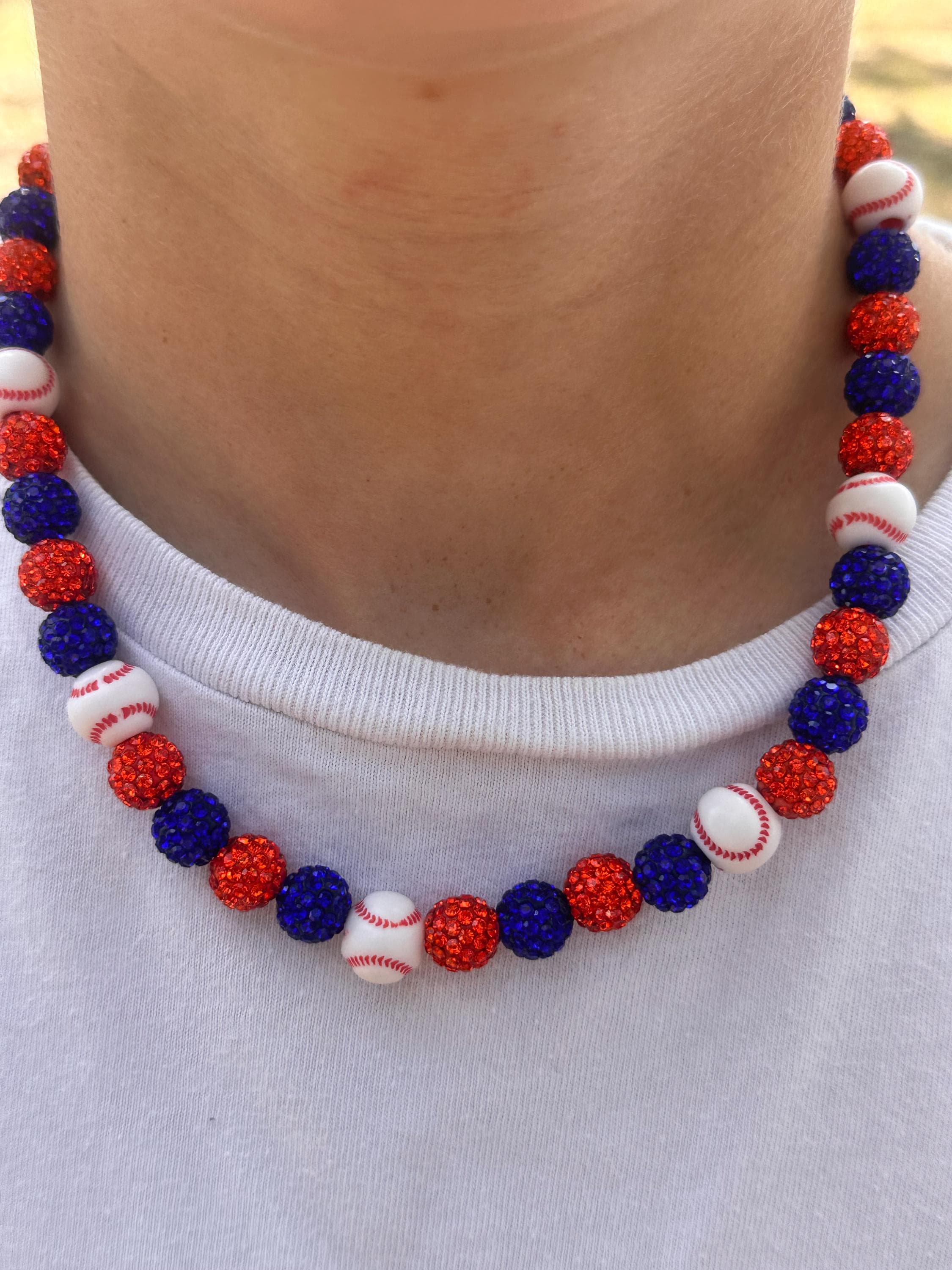 Mets Inspired Rhinestone Bead Drip Necklace & Bracelet
