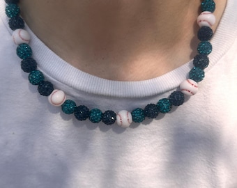Mariners Inspired Rhinestone Bead Drip Necklace & Bracelet