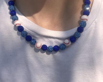 Dodgers Inspired Rhinestone Bead Drip Necklace & Bracelet