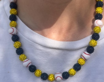 Brewers Inspired Rhinestone Bead Drip Necklace & Bracelet