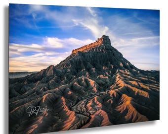 Factory Butte Sunset Wayne County Utah near Hanksville | Travel Landscape Photography Canvas Metal Print Livingroom Bedroom Wall Art