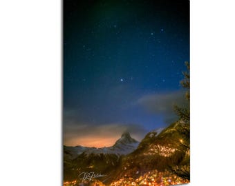 The Matterhorn Starry Sky Dreamlike Zermatt Switzerland | Travel Landscape Photography Canvas Metal Print Livingroom Bedroom Wall Art
