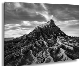 Factory Butte Dramatic Black and White Wayne County Utah | Travel Landscape Photography Canvas Metal Print Livingroom Bedroom Wall Art