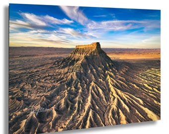 Factory Butte Golden Hour Wayne County Utah near Hanksville | Travel Landscape Photography Canvas Metal Print Livingroom Bedroom Wall Art