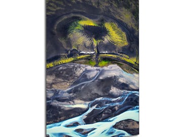 Tree of Life Moss and Blue River Braids Highlands Iceland | Travel Nature Photography Canvas Metal Print Livingroom Bedroom Wall Art