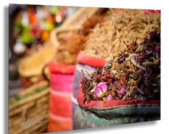Spices Street Vendor Souk Marrakesh, Morocco | Artistic Travel Photography Canvas Metal Print Livingroom Bedroom Wall Art