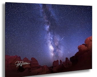 Milky Way Shooting Star Sky Goblin Valley State Park Utah USA | Travel Astro Photography Canvas Metal Print Livingroom Bedroom Wall Art