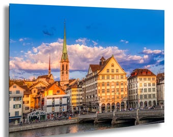 St Peter Church Zürich Architecture Golden Hour Switzerland | Travel Landscape Photography Canvas Metal Print Livingroom Bedroom Wall Art