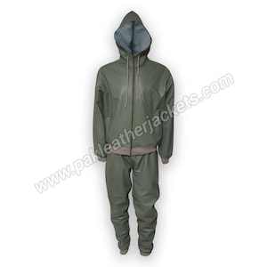 Men’s Hand Made Real Leather Style Fashion Tan Olive Color Tracksuit Jogging Trouser Sports Hoodie Set