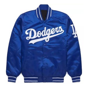 LA Dodgers Satin Bomberjacke im Varsity Baseball Stil