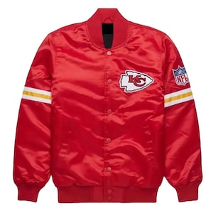Kansas City Chiefs Red Satin Varsity Jacket | NFL Bomber Letterman Jacket | Embroidered Football Team Jacket for Men and Women