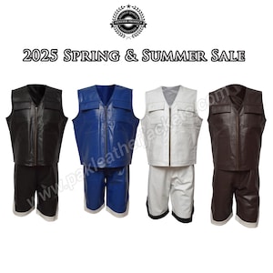 Men’s Black Leather Brooklyn Vest with Leather Basketball Shorts For Summer Collection