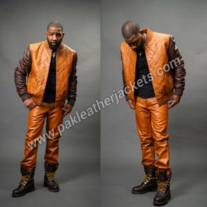 Men&#39;s Adan Handmade Jacket & Leather Jean Pants [Saddle/Brown]