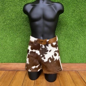 Handmade Brown White Cowhide Leather Shorts | Real Hair-On Western Rodeo Style Summer Shorts | Bold Country Fashion | Gift for Him or Her