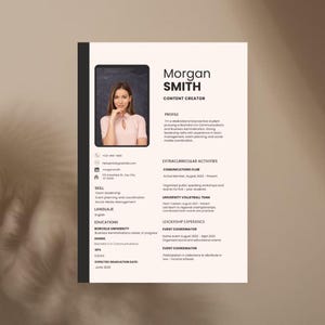 Editable Sorority resume template with photo, minimalist pink, Sororoity cover letter template, Sorority resume in Canva for women