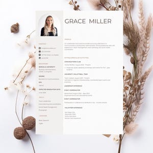 Editable Sorority resume template with photo, minimalist pink, Sororoity cover letter template, Sorority resume in Canva for women
