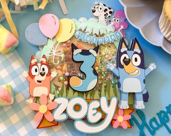 Adorno para tarta Bluey personalizado: decoración 3D para fiesta de cumpleaños