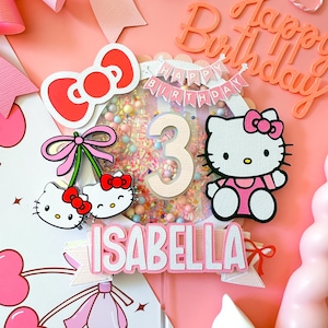 Kitty Cake Topper, Hello Birthday Decorations, Pink Kawaii Party Decor