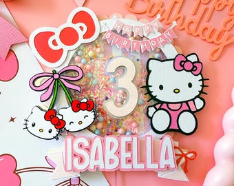 Kitty Cake Topper, Hello Birthday Decorations, Pink Kawaii Party Decor