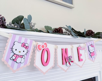 Kitty Banner, Pink Kitty First Birthday Decorations, Girl Birhtday Banner, Kitty Party Decor, HighChair Cake Smash Banner