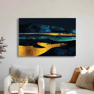 Contemporary Abstract Canvas Painting for Living Room Gold Whale Ocean Modern Wall Art Large Framed Home Decoration Coastal Inspired