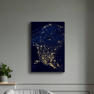City Lights Map Wall Art on Framed Canvas, Urban Night Abstract Decor for Bedroom or Office, Contemporary Multi Panel Large Cityscape Print