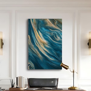 Modern Blue Abstract Wall Art with Heavy Texture | Framed Oil Canvas for Living Room, Bedroom or Office | Triptych Cool Toned Home Decor