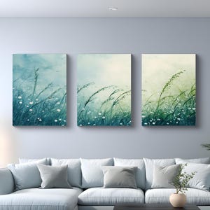 Contemporary Nature Abstract Canvas Art for Bedroom Office Soft Green Wall Decor with Grass Painting Modern Gift Idea for Relaxing Interiors