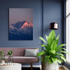 Framed Mountain Sunrise Wall Art for Living Room – Snowy Peak Landscape Triptych Canvas, Alpenglow Pink & Blue Nature Print Decor