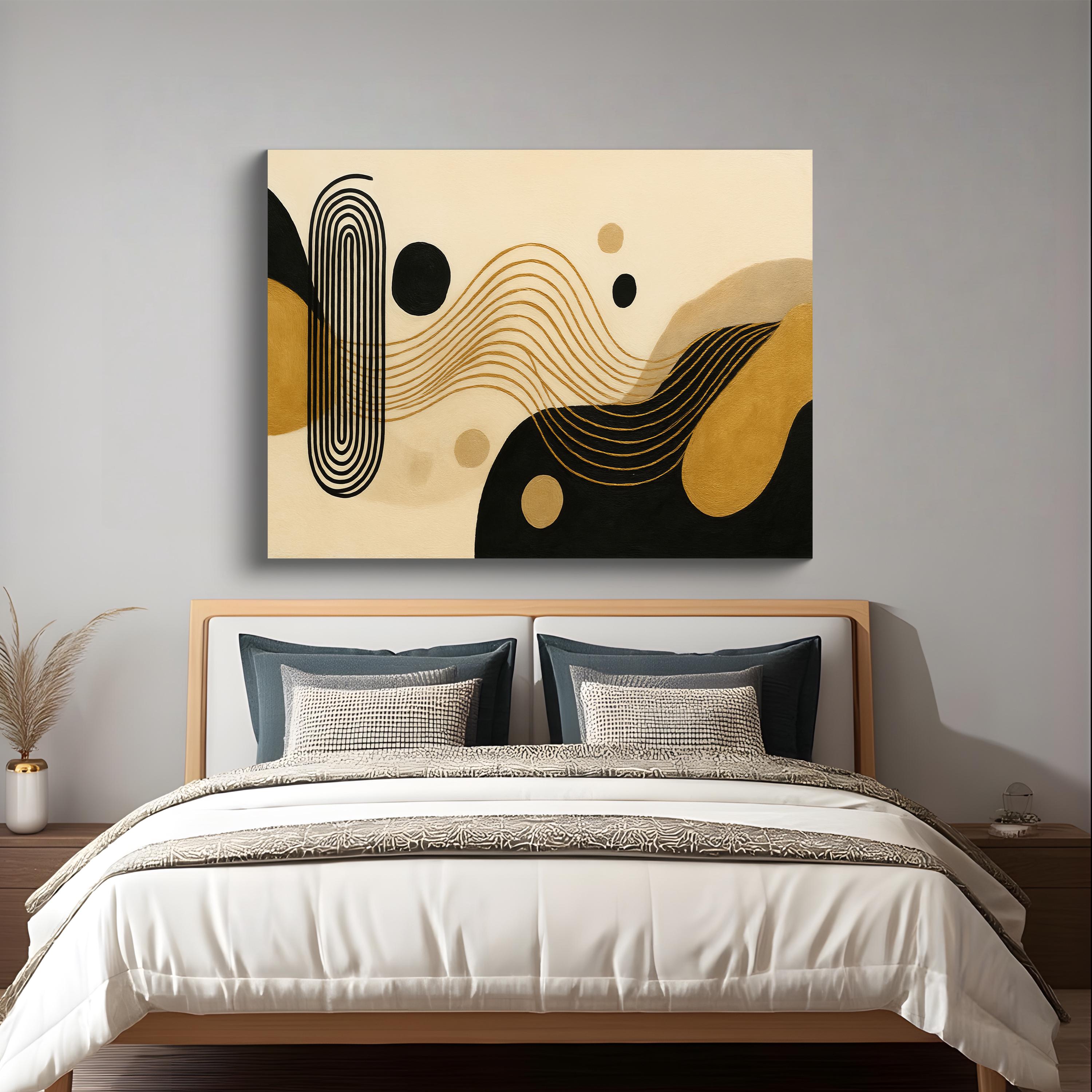 Black and Gold Abstract Canvas Print Modern Wall Art for Living Room ...