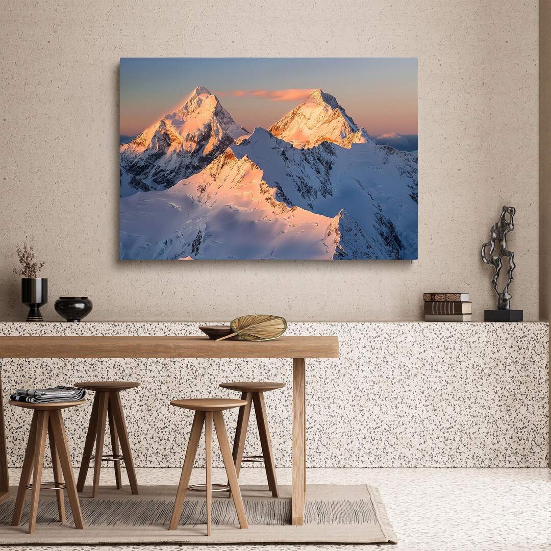 Snowy Mountain Sunrise Canvas Print Alpine Peak Landscape Wall Art Calm ...
