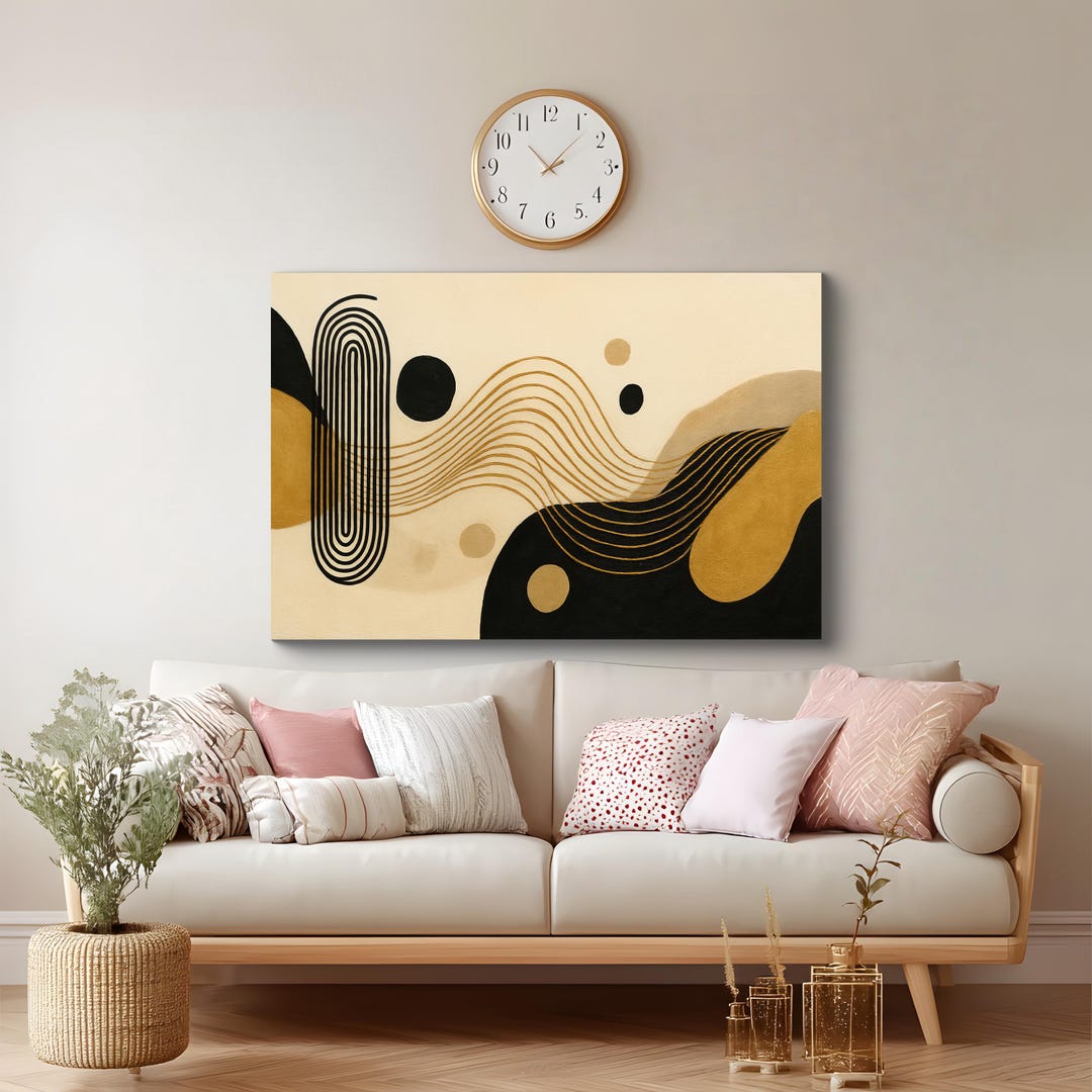 Black and Gold Abstract Canvas Print Modern Wall Art for Living Room ...