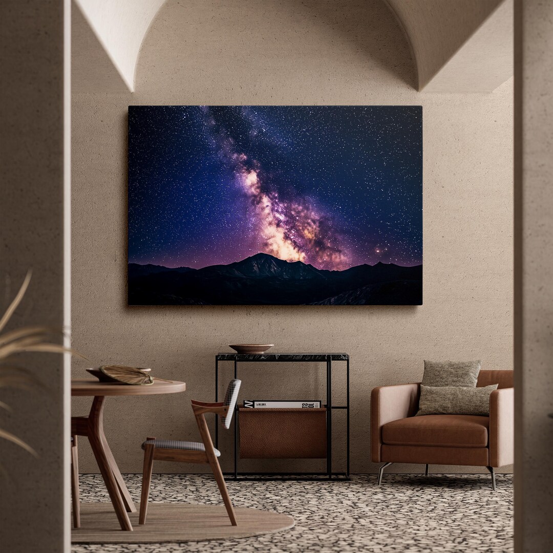 Milky Way Wall Art Starry Night Sky Print Celestial Mountain Landscape ...