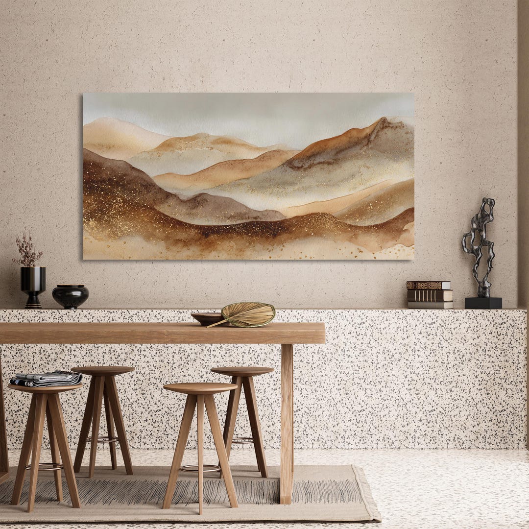 Abstract Neutral Landscape Wall Art, Beige Brown Mountain Canvas Print ...