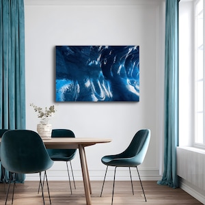Modern Blue Textured Oil Painting for Bedroom – Abstract Canvas Wall Art in Navy Tones, Framed Large Artwork for Home Decor modern art decor