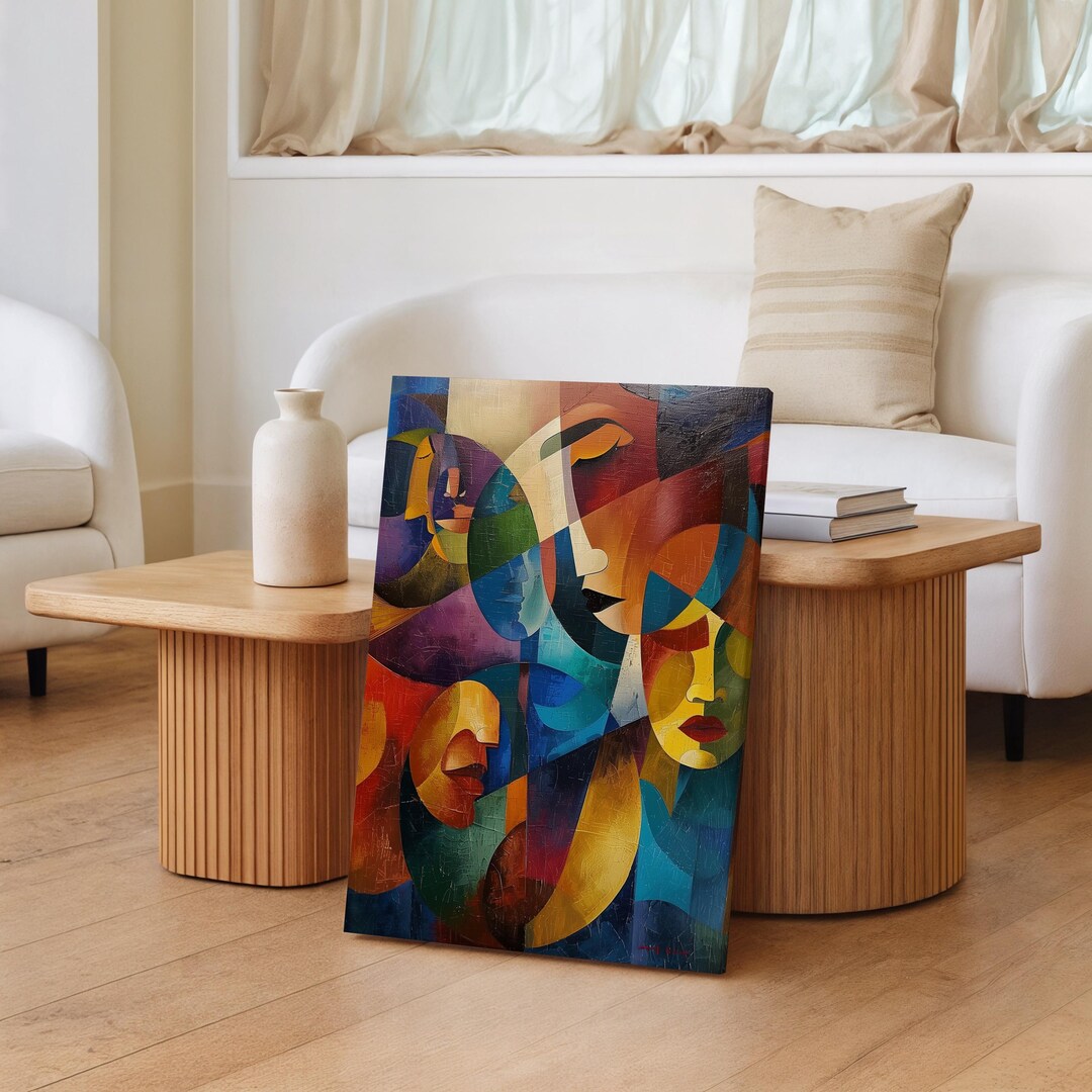 Bold Colorful Abstract Faces Wall Art Print Textured Impasto Style ...