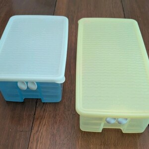 Set of 2 Vintage Tupperware Rectangular Storage Containers - Blue & Yellow 2L