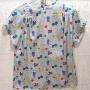 Vintage Notations Blouse Size 4 Multi Color Polka Dot Short Sleeve Polyester