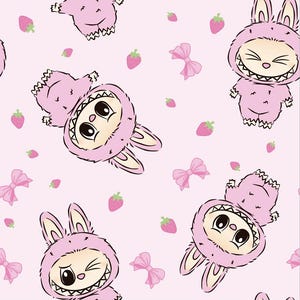 Labubu Fabric Magical Monsters Fabric Monster Doll Fabric Cartoon Anime Fabric100% Cotton Fabric Quilting Fabric By The Half Yard
