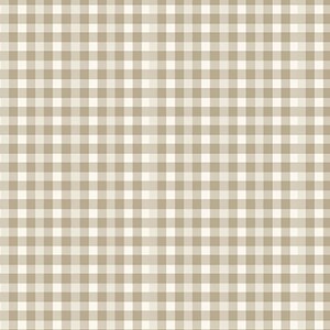May include: A repeating gingham pattern featuring a grid of intersecting horizontal and vertical lines. The design consists of alternating squares in a light beige and a soft off-white color, creating a balanced and uniform checkered textile appearance.