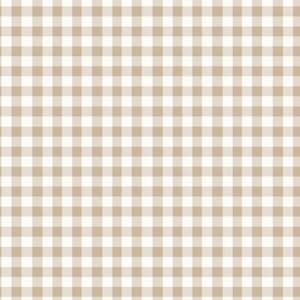 May include: A repeating gingham pattern featuring a grid of light beige and white squares. The design consists of uniform, intersecting horizontal and vertical lines that create a classic, symmetrical checkered textile print across the surface.