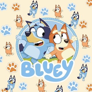 Bluey Fabric Blue Dog Fabric Bluey and Bingo Fabric Cartoon Anime Fabric100% Cotton Fabric Quilting Fabric By The Half Yard