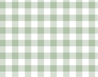 Simple Gingham Cotton Fabric, White Green Checkered Print Fabric by Half Yard, Casual Sewing Fabric for Craft Projects & Home Decor