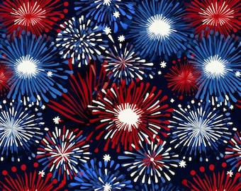 Patriotic Firework Fabric American Flag Red White Blue Independence Day Fabric Anime Fabric 100% Cotton Cartoon Fabric By The Half Yard