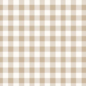 May include: A repeating gingham pattern featuring a grid of alternating light beige and white squares. The design consists of uniform, evenly spaced blocks arranged in a classic checkerboard layout, creating a simple and symmetrical geometric textile.