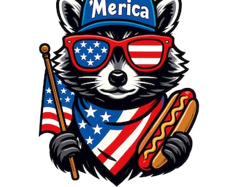 Red White And Feral PNG, Funny Raccoon Shirt PNG, Funny Patriotic Png, Kids 4th Of July png, Raccoon USA Png, Merica png, Feral Png