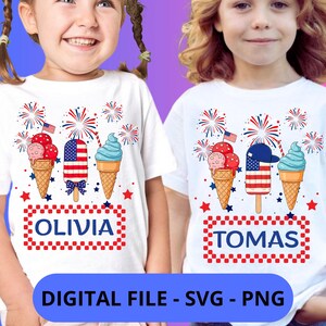 Personalized Boy Girl 4th Of July Kids Svg, 4th of july kids png, patriotic kids Svg, 4th of july kids name png, usa coquette png, Ice Cream