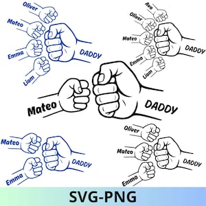 Father&#39;s Day Fist Bump Set Png, Dad Fist Bump Svg, customized name SVG, Baby Toddler Kid Dad Fist Bump, Family SVG, Father&#39;s Day Design